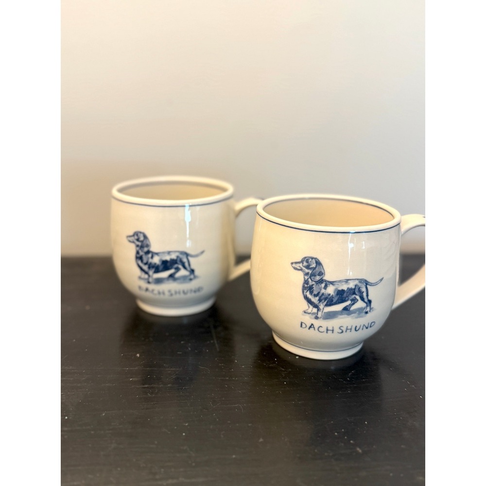 Anthropologie Molly Hatch Dachshund Stoneware Mugs Set of 2